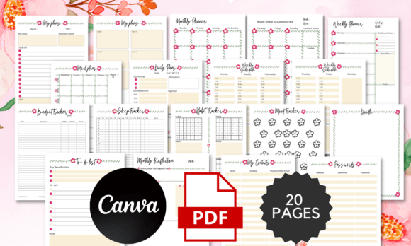 Floral Canva Planner Template: Your 20-Page Creative System
